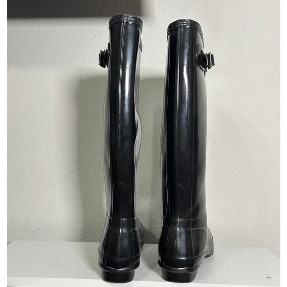Hunter Original Tall Gloss Rain Boots Black Classic Black Women's Size 8 - Picture 6 of 13